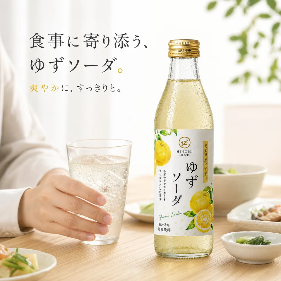 ゆずソーダを食事と一緒に楽しむ利用シーン画像